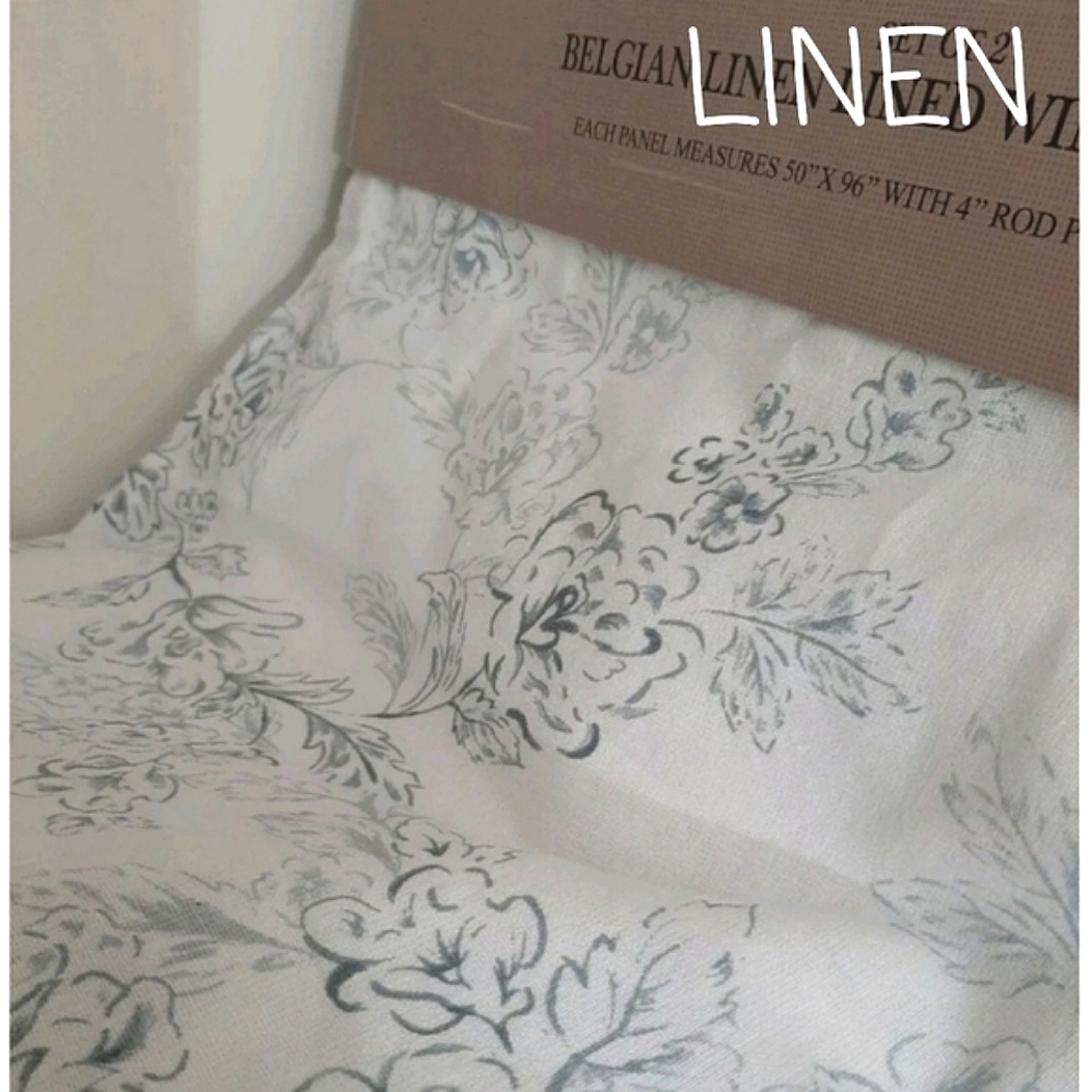 Pure Luxury Linen 96" Floral Belgian Linen Lined Window Panels Curtains
